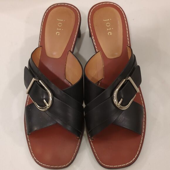 Joie Landri Buckle Leather Mules in Black - Picture 3 of 10